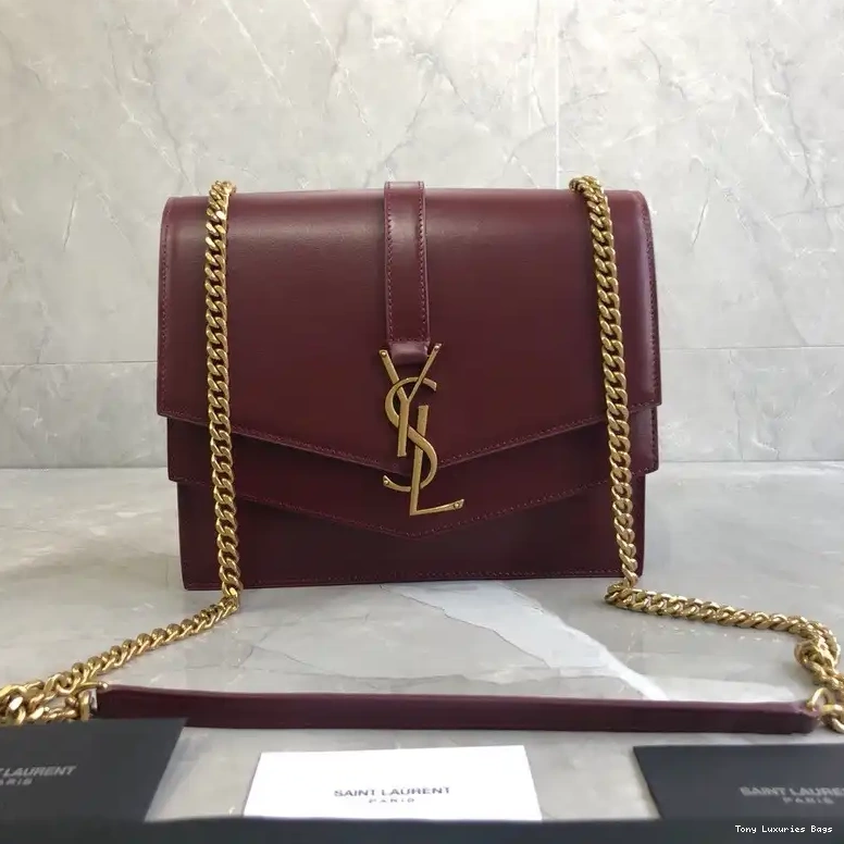 Tony Luxuries MEDIUM YSL BURGUNDY LEATHER BAG CHAIN IN SULPICE 0627